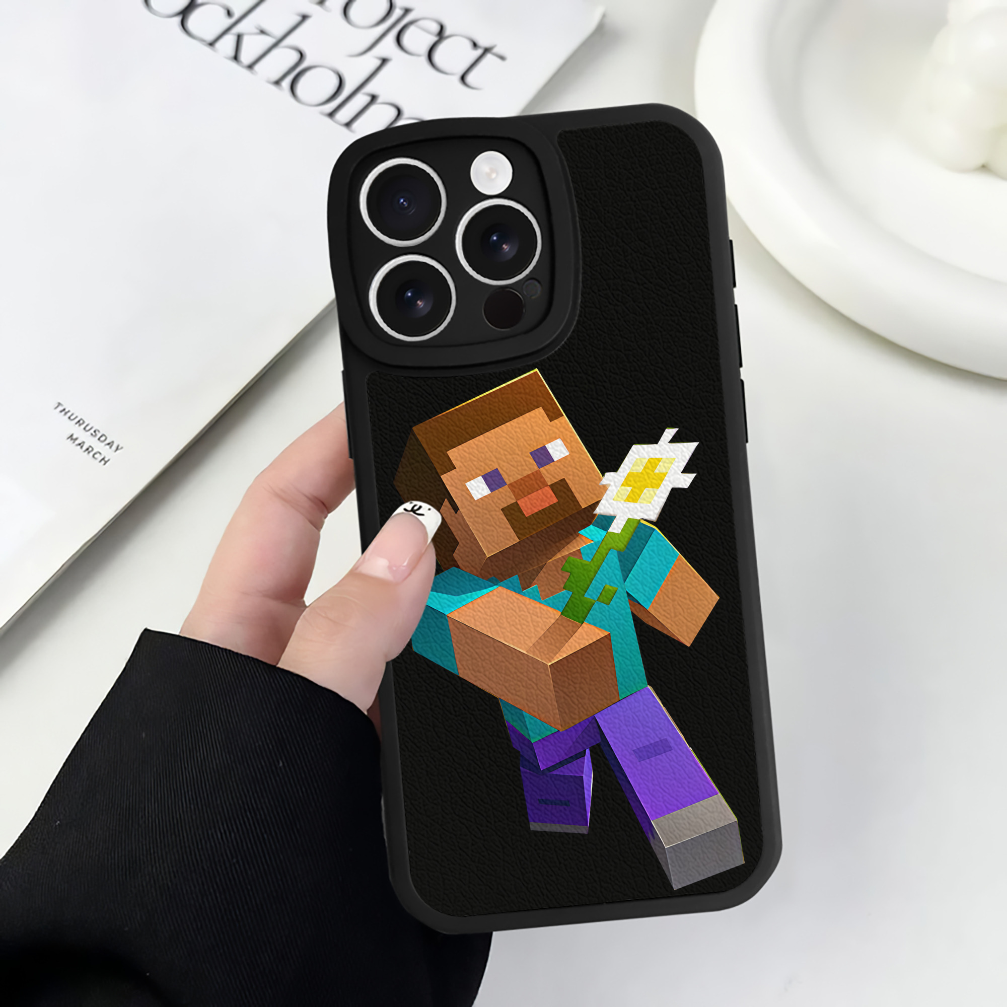 （画像用） マインクラフト ブロックの世界 Minecraft MC Block world 【iPhone 16シリーズ対応】シリコンスマホケース（レザー調） 材質：シリコン